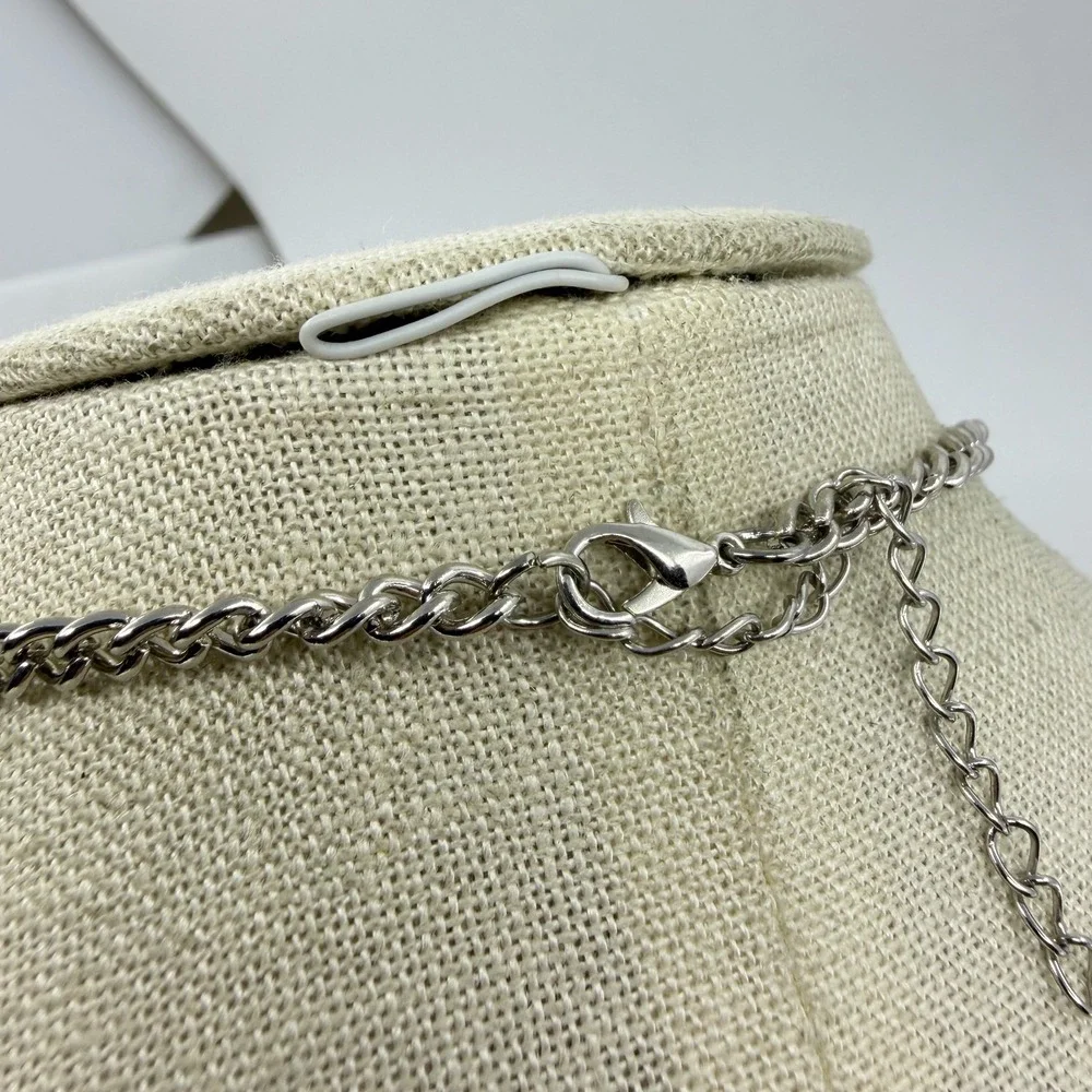 Necklace Silver Tone Spiral Rose Disc Statement Vintage Floral Boho Bib Chain